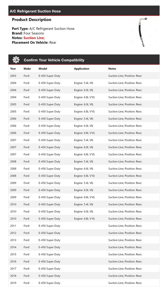 For 2003-2019 Ford E-450 Super Duty A/C Refrigerant Suction Hose Rear 4 Seasons - Image 2 of 4