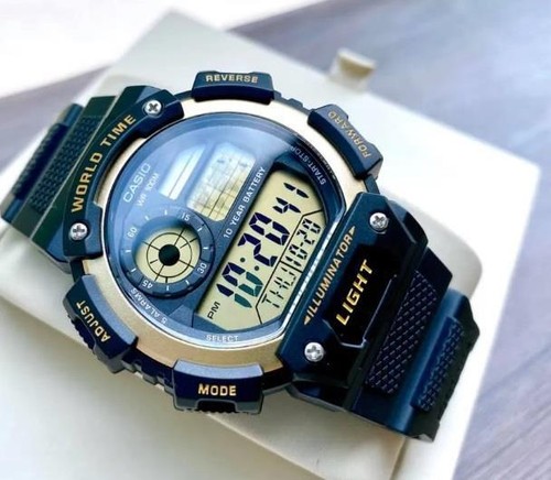 Casio AE-1400WH-9A World Time Illuminator Digital Black Resin Stopwatch Watch - Picture 3 of 10