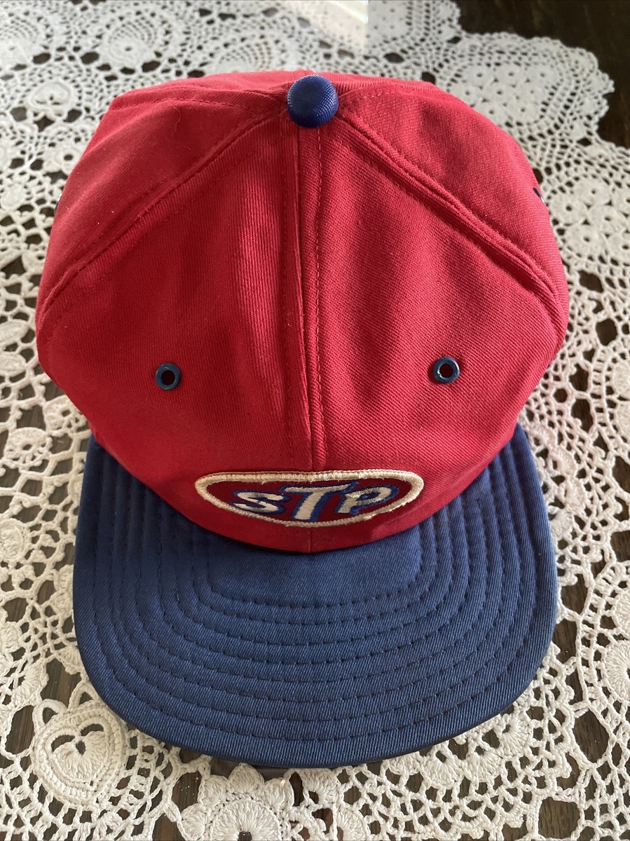 Vintage STP Motor Oil Trucker Snapback Hat Cap Red Blue Patch Hat