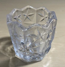 Salt Bowl Vault Star Pattern Heavy Glass Sawtooth Rim 3.25x3.25”