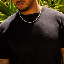 14k Gold Plated 925 Sterling Mens Round Pointer Iced Cz Tennis Chain Necklace