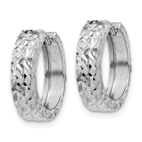 14k White Gold Diamond-cut Hinged Hoop Earrings 0.48" - 第 2/2 張圖片