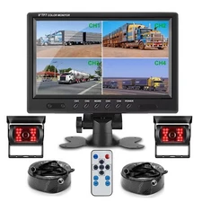 9" Quad Rear View Monitor+2x4PIN CCD Backup Camera+2x10m Kit For Truck Carvan RV