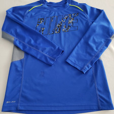 Nike BOYS Dri-Fit Blue Long Sleeve Shirt MEDIUM POLYESTER
