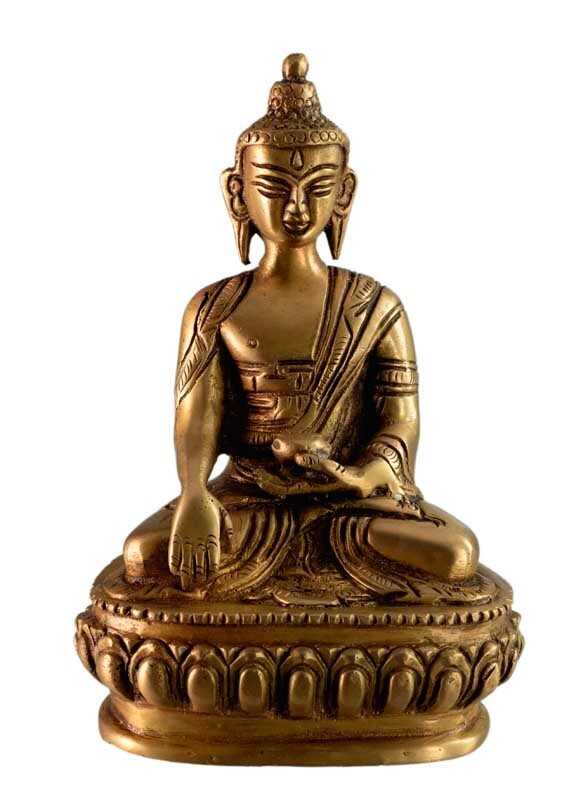 Buddhist Buddha Bhaisajyaguru Brass Statue 12 cm Craft Nepal #6352