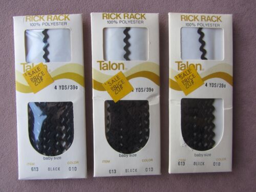 Vintage 1973 Talon Baby Rick Rack BLACK 12 Yds NIP Lot of 3