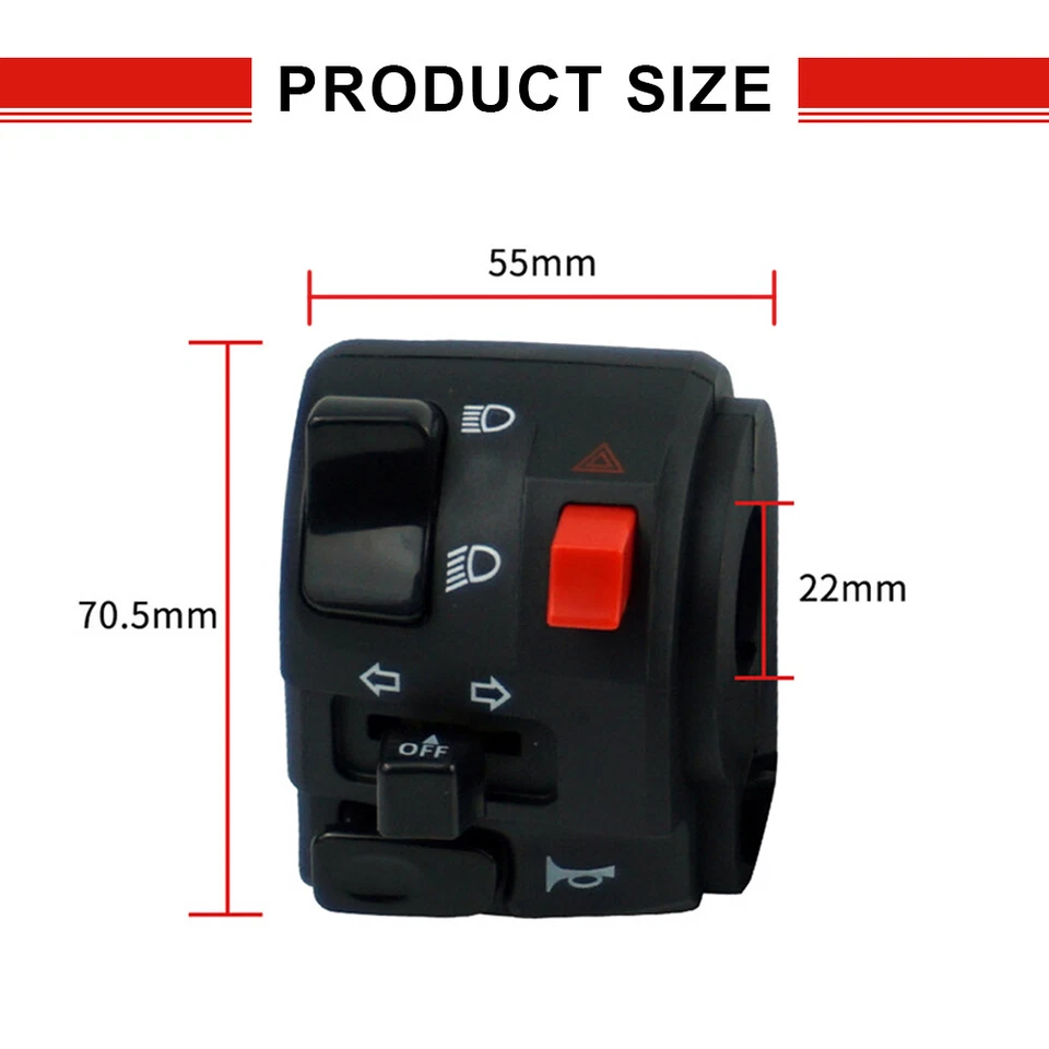 22MM 7/8" Motorcycle Handlebar Turn Signal Light Horn Start Kill Switch Control Foto 4 de 4