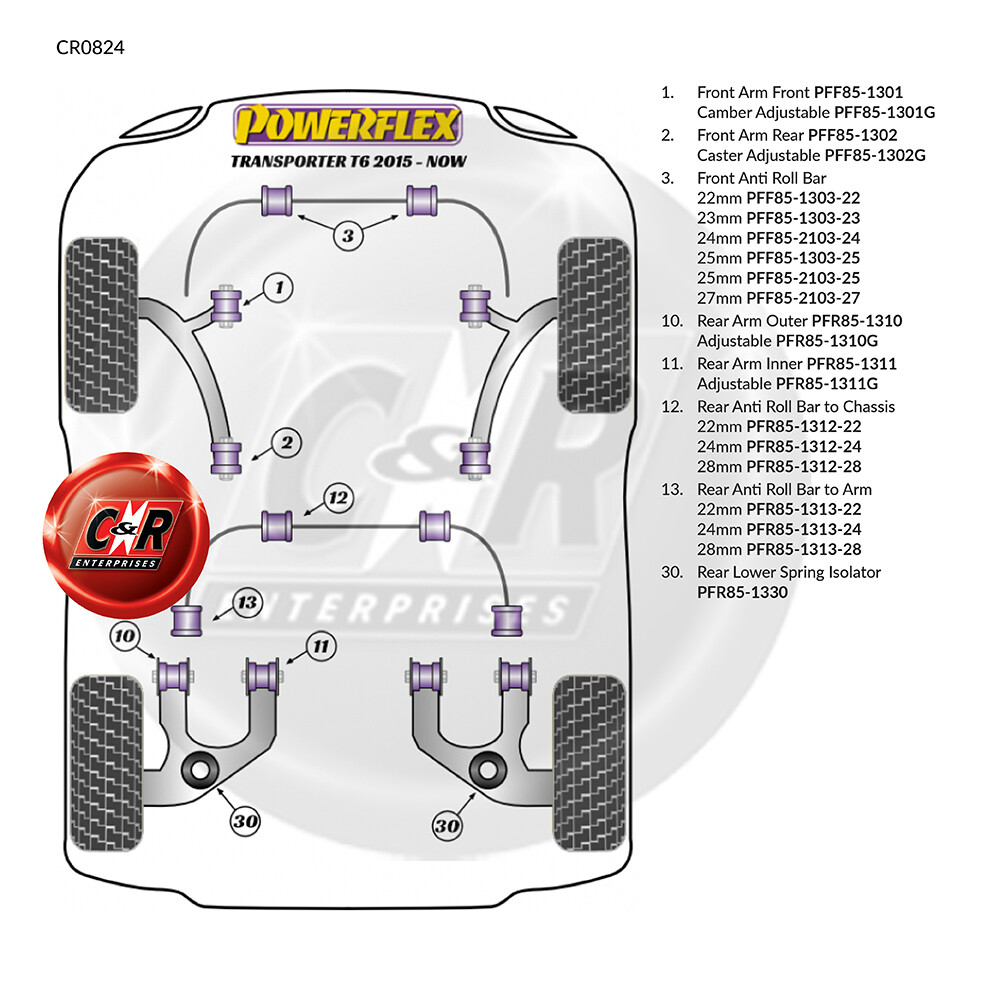Powerflex Rr ARB Bushes-Chassis 24mm for T6 / 6.1 Transporter 15on PFR85-1312-24