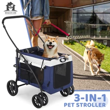 Foldable Pet Stroller 4 Wheel 3in1 Multifunction Travel Cage w/Removable Basket