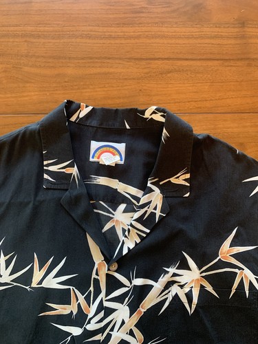 Vintage Paradise Found Rayon Button Shirt Men’s L Black Bamboo Hawaiian Aloha - Picture 2 of 12