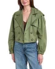 Free People Looking Glass Crop Trench Coat In Loden Green Size Medium