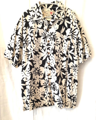 BEACH RAYS Large Surf Wear - Hawaii Style Black White Cotton Shirt - Top!