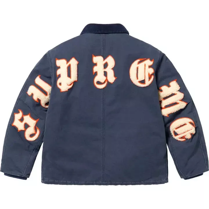 Veste en toile de travail Supreme Old English Logo bleu marine   Taille XL   NEUF