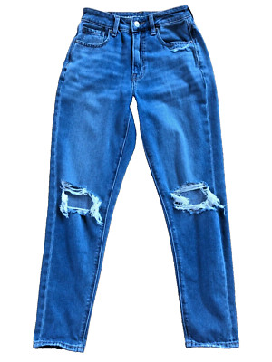 American Eagle Woman's Mom Distressed High Rise Comfort Stretch Denim Jeans 0