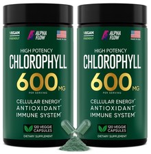 2 Pack Chlorophyll Capsules 600mg Energy Skin Support Internal Deodorant 240
