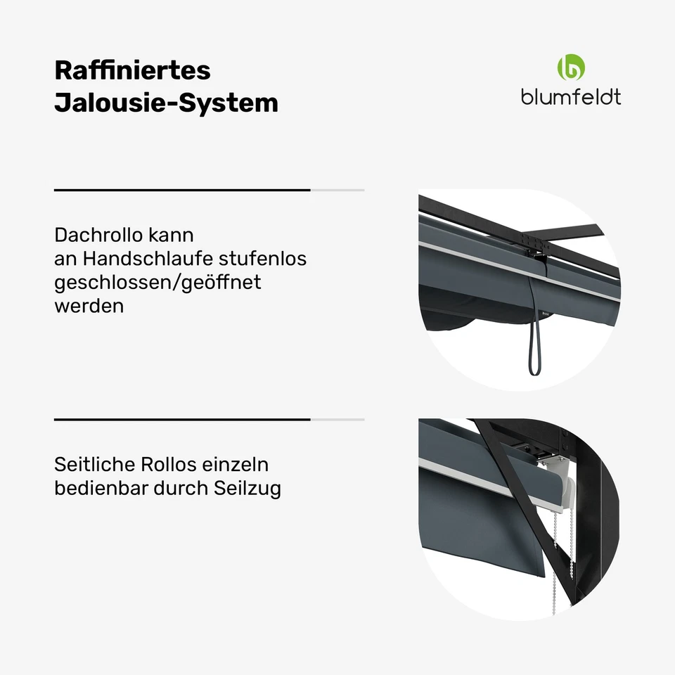 Blumfeldt Pantheon Pérgola robusta 3x4m resistente a la intemperie acero persianas laterales - Imagen 4 de 4