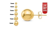 14K Real Solid Yellow Gold Round Ball Bead Sleeper Stud Earrings Pushback  3-8mm