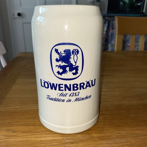 Lowenbrau Munchen Stein Stoneware Germany 1 Litre 7.5" Tall Octoberfest Vintage