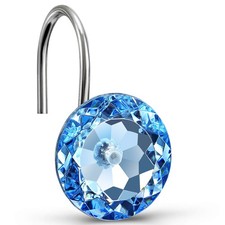 Blue Shower Curtain Hooks Rings Crystal,Diamond Decorative Shower Curtain Hoo...