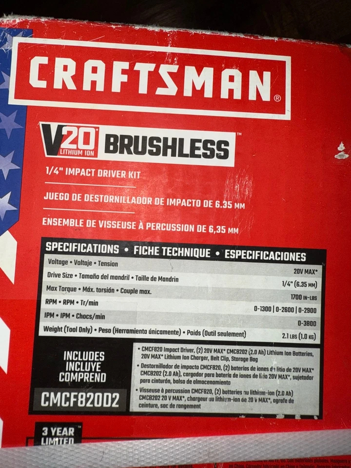 Craftsman V20 BRUSHLESS 1/4 Impact driver kit - Image 3 of 4