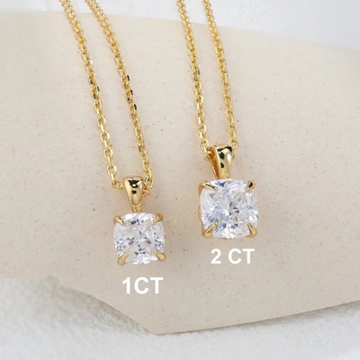 2ct Cushion Moissanite Pendant Necklace Anniversary Gift  14K Yellow Gold Plated