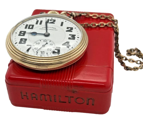 Hamilton Railway Special 10k Gold Fill Antique Pocket Watch Chain 992B 21 Jewel