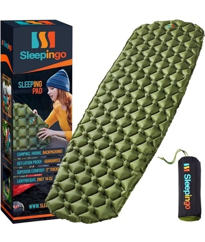 Ultralight Inflatable Sleeping Pad - Waterproof, Compact Air Mattress - Green