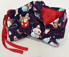 Nick & Nora Sz XL Cotton Flannel Monkey Knitting Navy Red Piping