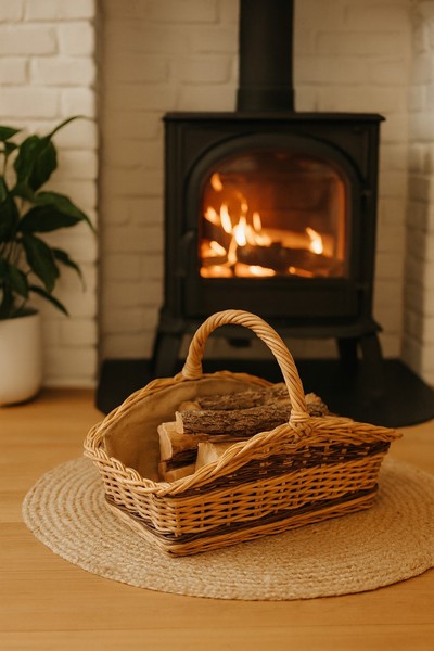 Stabiler Holzkorb, Kaminholzkorb Handgeflochten Aus Rattan Mit Jute Stoffeinsatz-image
