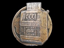 NC11134 VINTAGE 1976  BALLY LIBERTY BELL SLOT MACHINE  GAMBLING BELT BUCKLE