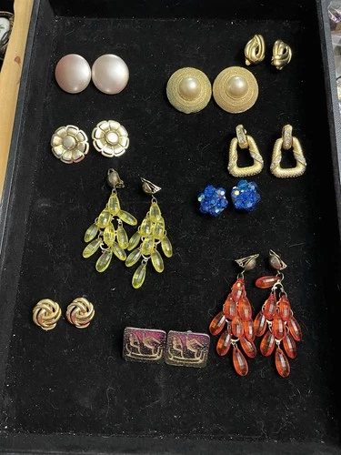 Lot of 10 Vintage Clip On Earrings Mixed Styles Costume Jewelry Resale Craft