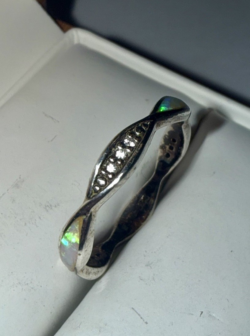 Vintage Solid Sterling Silver Fire Opal Inlay Gem… - image 2