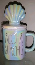 Rae Dunn by Magenta "ALOHA BEACHES" 16 oz Iridescent Blue Mug/Cup Shell Top NEW 