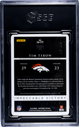 2018 Panini Impeccable Tim Tebow #IV-TT Victory Magenta Plate SGC A Auto 10 - Picture 2 of 2