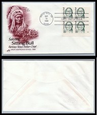 US FDC # 2183 28c Sitting Bull  ArtCraft Plate Block LR, L.Cancel 1989, 9Q3734