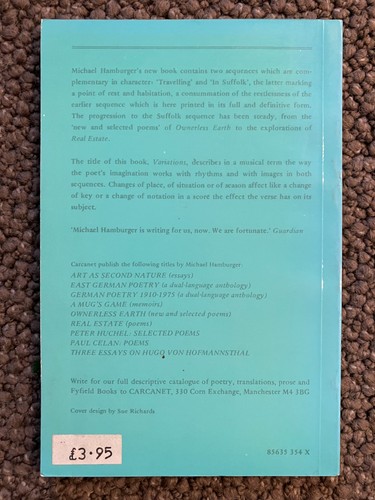 Michael Hamburger / Variations / Poetry / Carcanet PB / 1981 - Picture 2 of 4