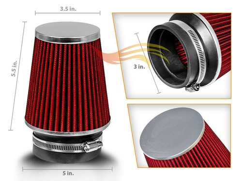 RED 3" Inches Inlet Cold Air Intake Cone Dry Type Narrow FILTER - Bild 1 von 1