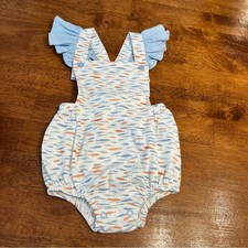 Adorable squiggles by Charlie Baby Romper blue orange fish size 3/6 months