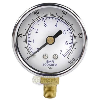 1/8'' NPT Air Compressor Lower Mount Pressure Gauge 0-100 PSI Side WOG 2'' Face