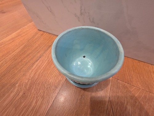 VTG 60s MCM McCoy 5.25" Planter Beaded Flower Pot Robins Egg Blue Aqua Hobnail - Picture 7 of 12