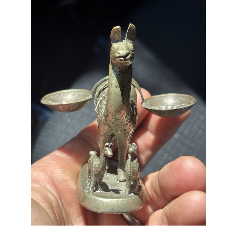 Peruvian Metal Llama Figurine Sculpture with 1928 1/2 sol coins **untested metal