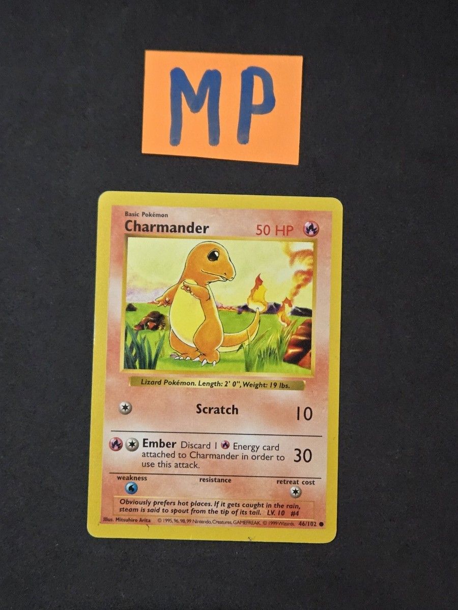 1995 charmander pokemon card value 46/102 (4th Print) #046/102 1999-2000 Base Set LP Ready Mark Cards Charmander 1995 Base set 46/102