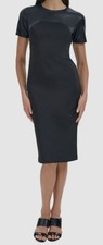 Calvin Klein Women's Black Faux-Leather Trim Round-Neck Sheath Dress Sz 4