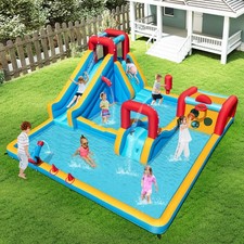 Inflatable Double Water Slide Park 9-in-1 Giant Bounce House Blower Excluded