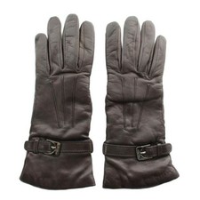 Max Mara Gloves 5 Finger Leather Logo Brown X...