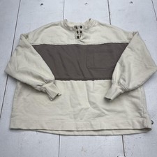 Free People Sweatshirt Womens XS Beige Colorblock Henley Terry Pullover Top