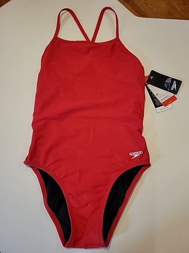 New $70 Speedo Pro LT Girls Size 8/34 Solid Red Race back One Piece Swimsuit