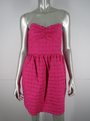 Shoshanna Strapless Dress Sz 4 Hot Pink Eyelet Lace Cotton Fit Flare Aline  Mini | eBay