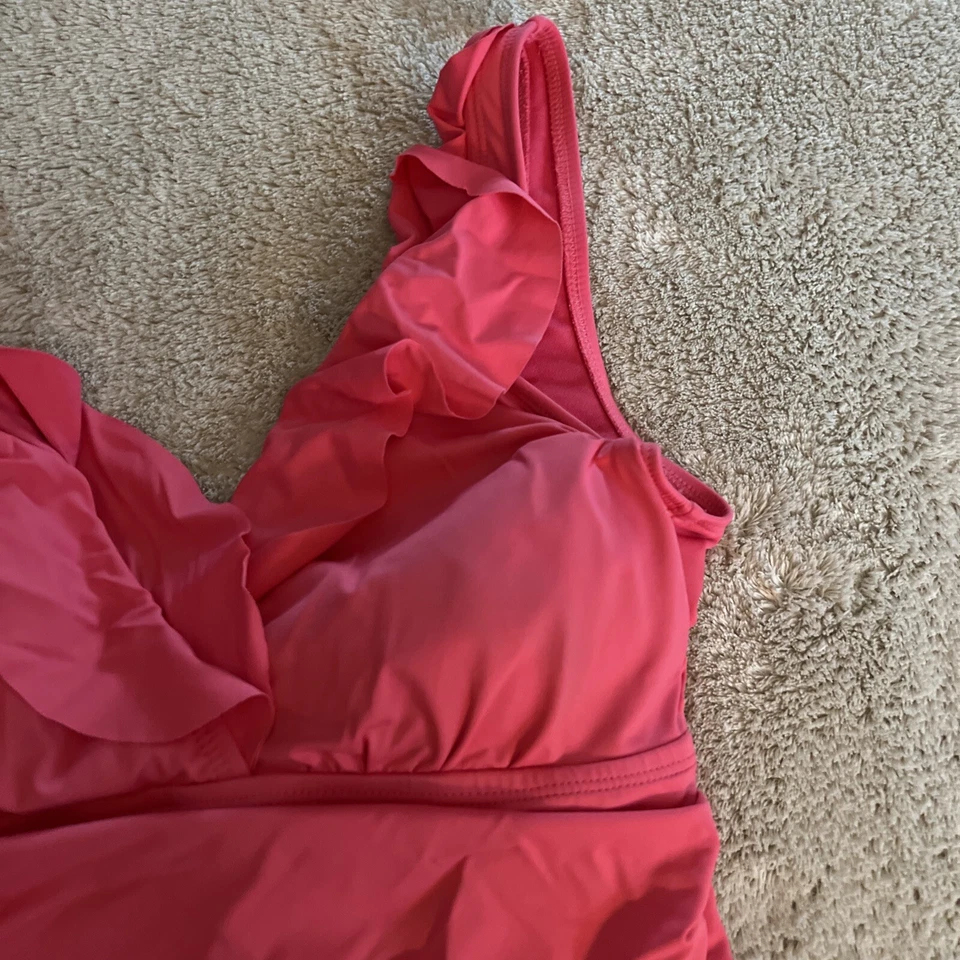 Ralph Lauren Womens Pink Beach Club Surplice V Neck Ruffle Swimsuit Underwire 12 - Image 3 of 4