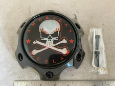 Red Logo American Outlaw Gloss Black Wheel Hub Cover Center Cap BC-789S 6 Lug